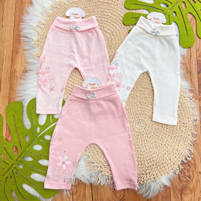 Kit 3 Calças - Flores e Plantas Prateadas - Rosa, Off White e Rose